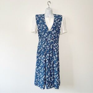 VTG R.J Stevens Blue Floral Midi Short Sleeve Prairie Dress Size 6P Cottagecore
